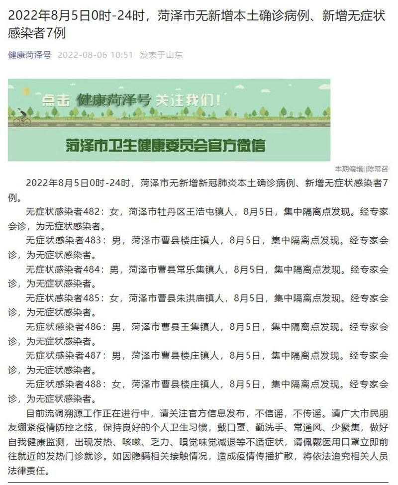 菏泽经济技术开发区近6天无症状感染者最新通报:菏泽开发区疫情防控指挥部