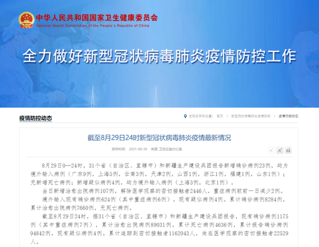 31省新增确诊29例均为境外输入(31省份新增确诊25例 均为境外输入)