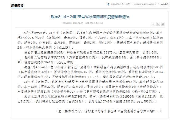  4月1日疫情31个省份新增情况:4月1日全国新增病例